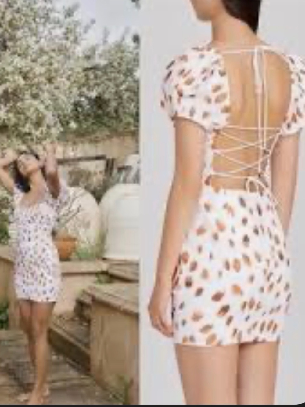 Significant Other Cream Puff-Sleeve Mini Dress with Rust Spot Print
